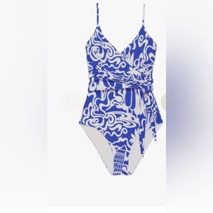 Mara Hoffman Sz XS Isolde Blue & White One Piece Wrap Swimsuit